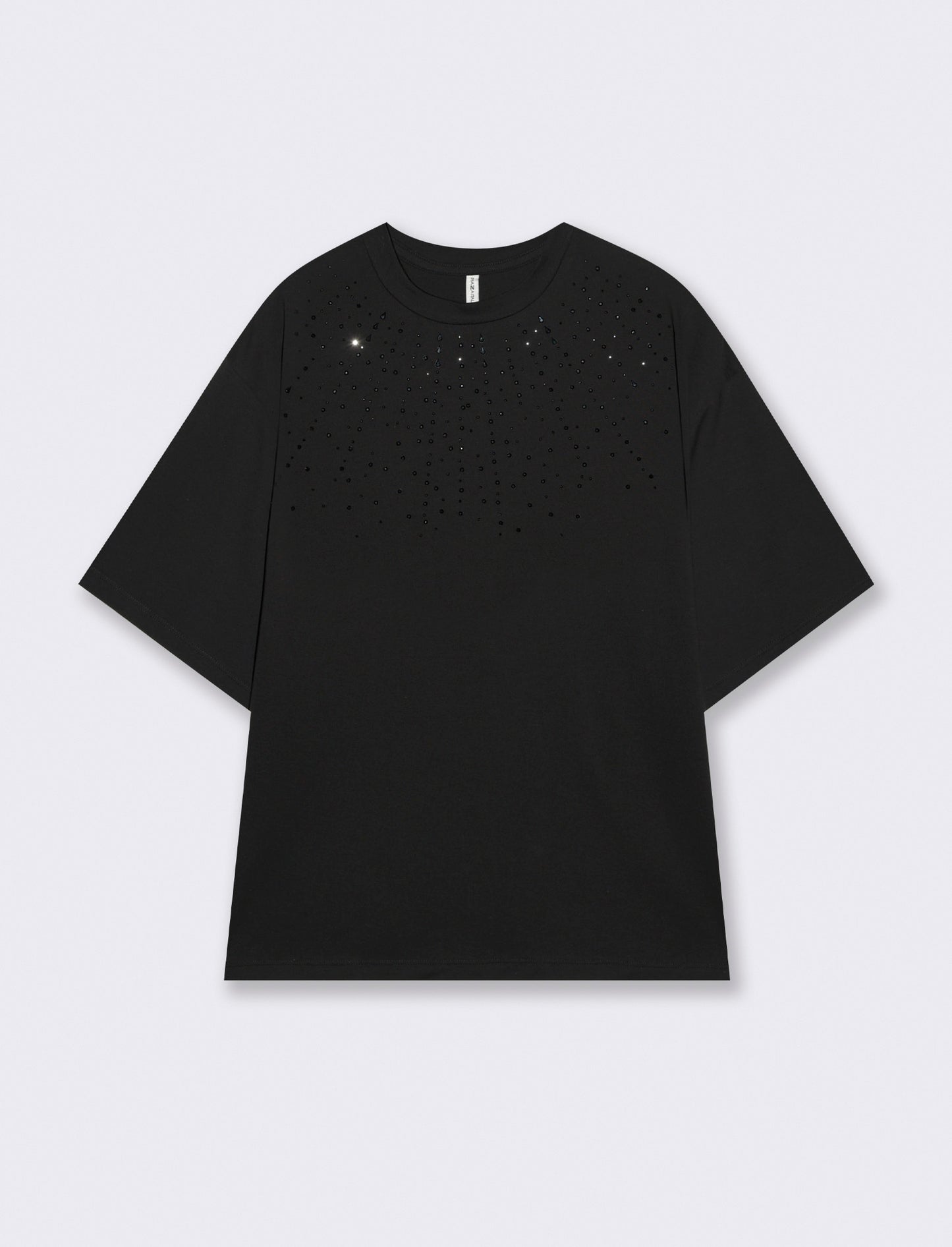 T-Shirt Manica Corta con Strass - Nero