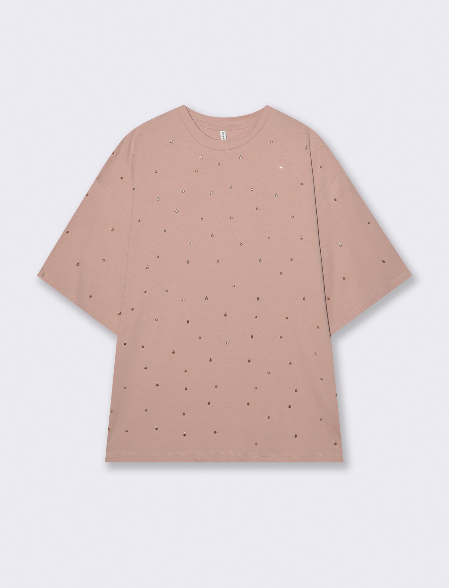 T-Shirt Manica Corta con Strass - Rosa antico