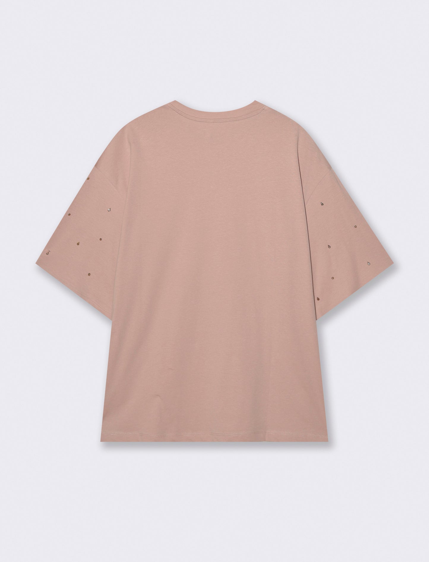 T-Shirt Manica Corta con Strass - Rosa antico