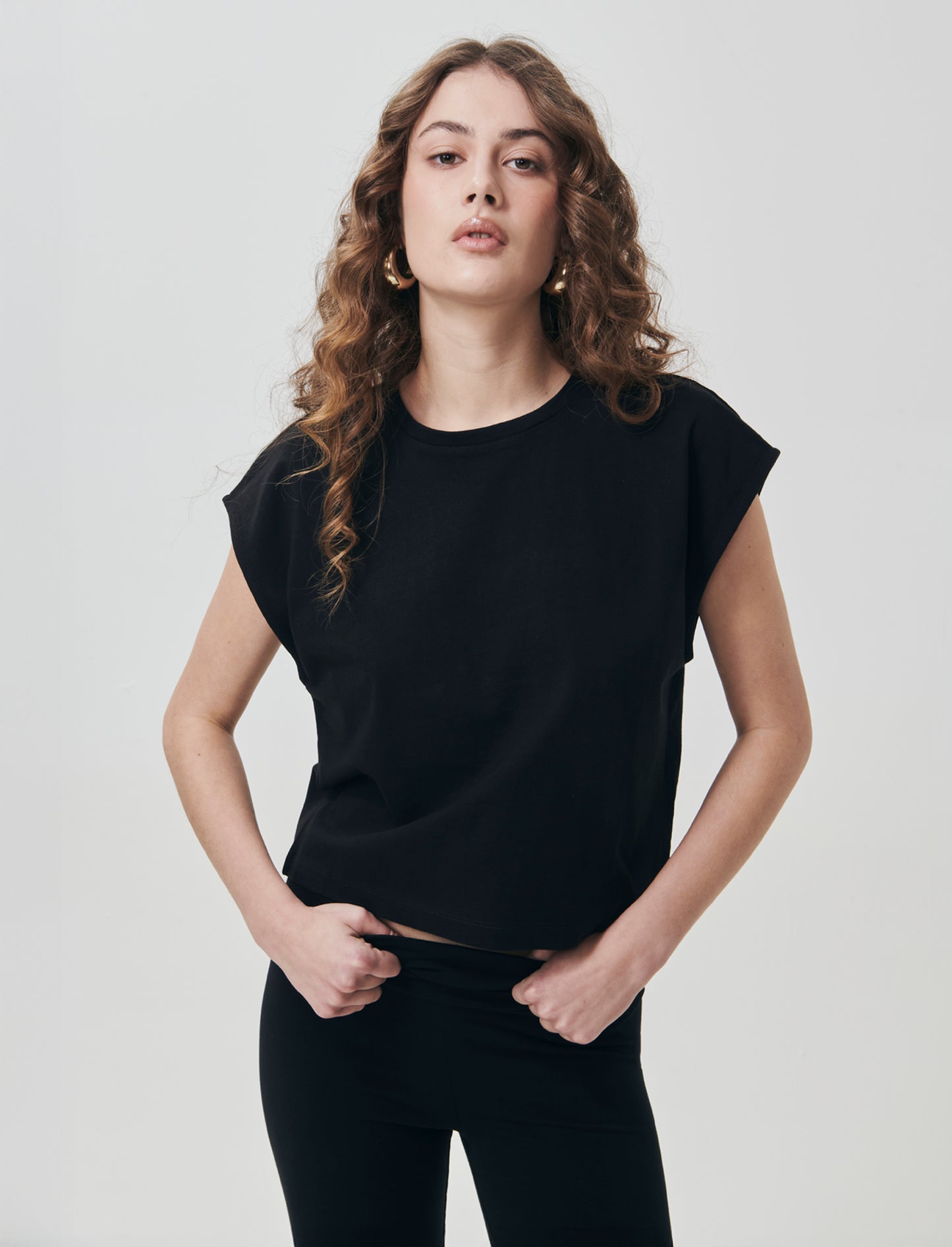 T-Shirt Crop Basica Girocollo - Nero