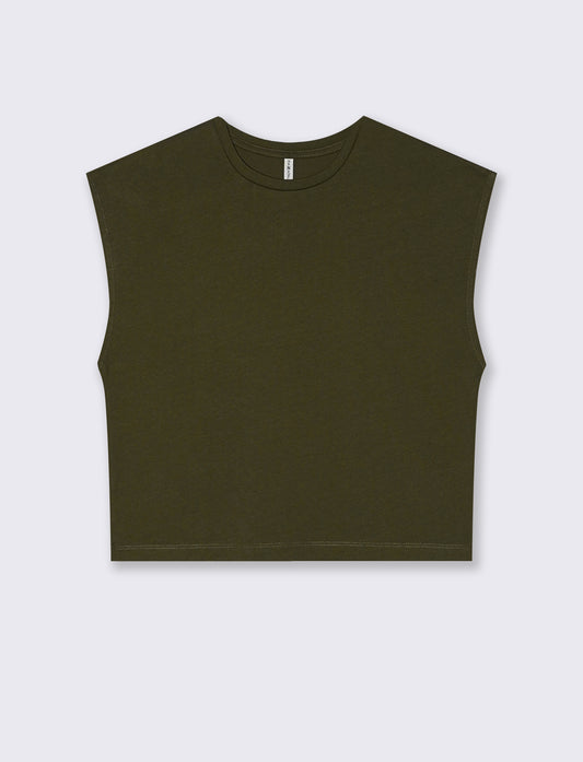 T-Shirt Crop Basica Girocollo - Kaky 1