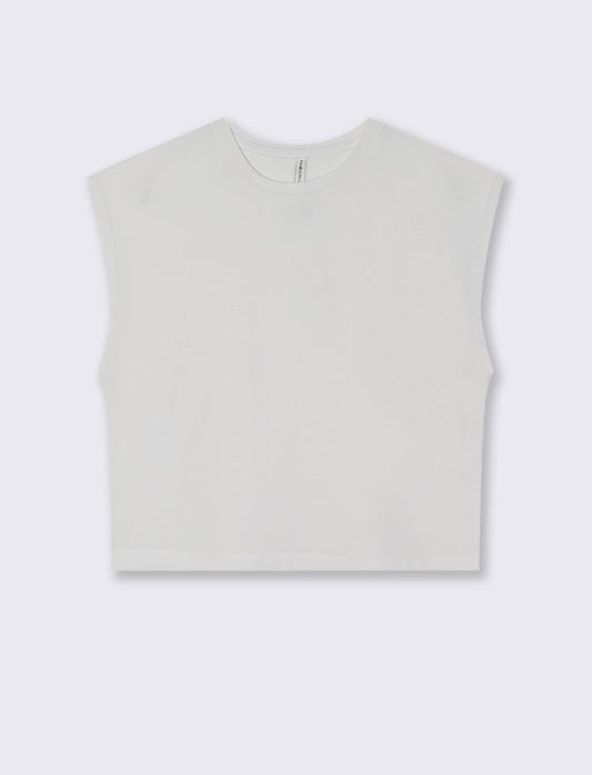 T-Shirt Crop Basica Girocollo - Bianco