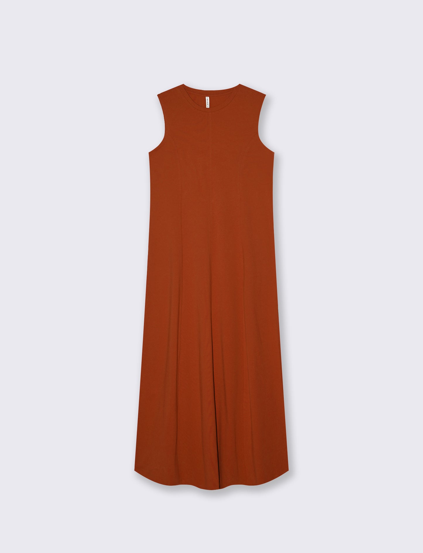 Vestito lungo in cotone svasato senza maniche - Cognac