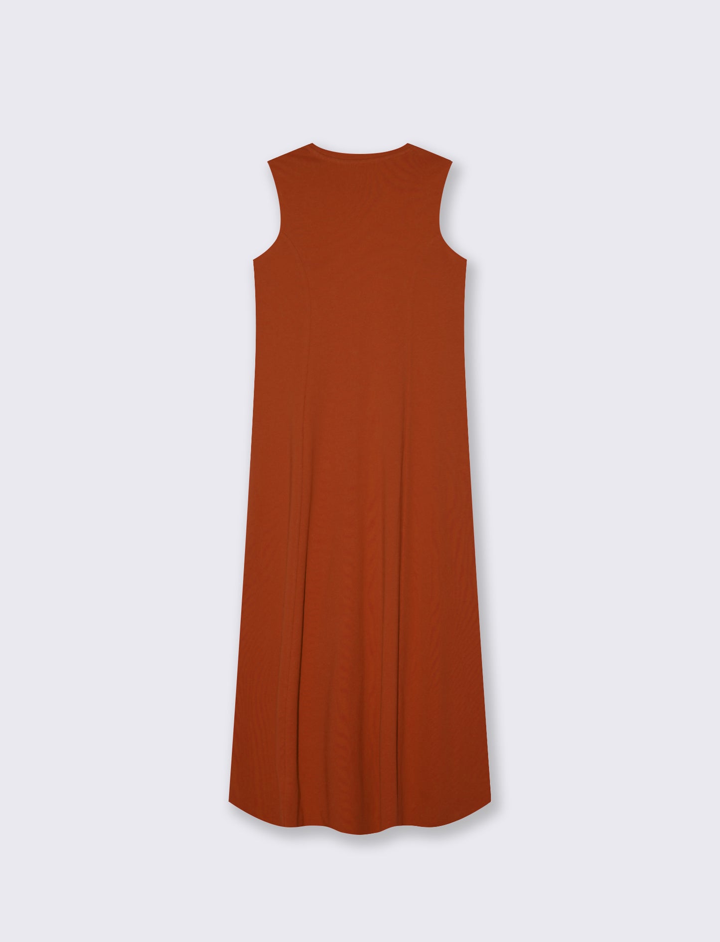 Vestito lungo in cotone svasato senza maniche - Cognac