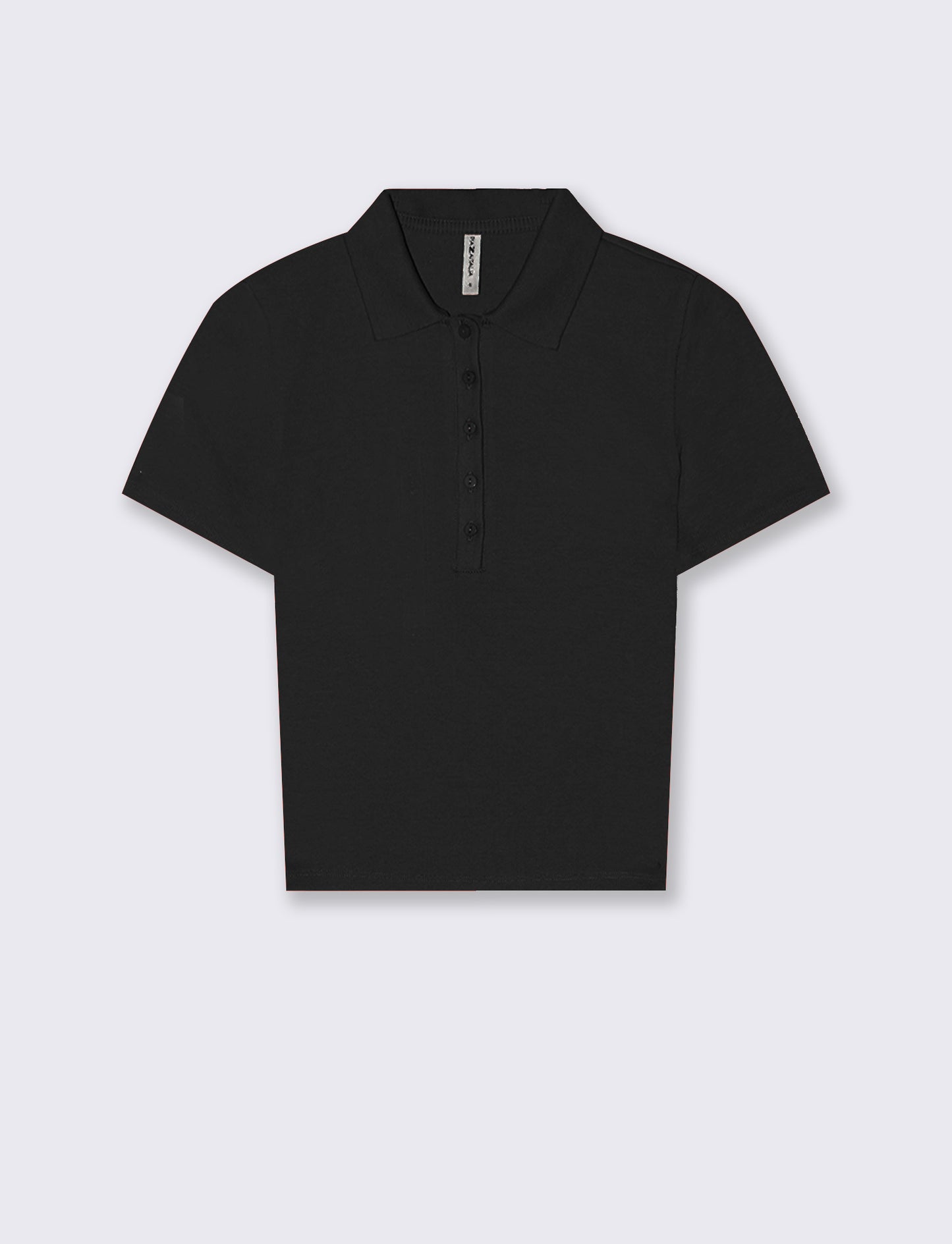 Polo a Coste Crop Mezza Manica - Nero