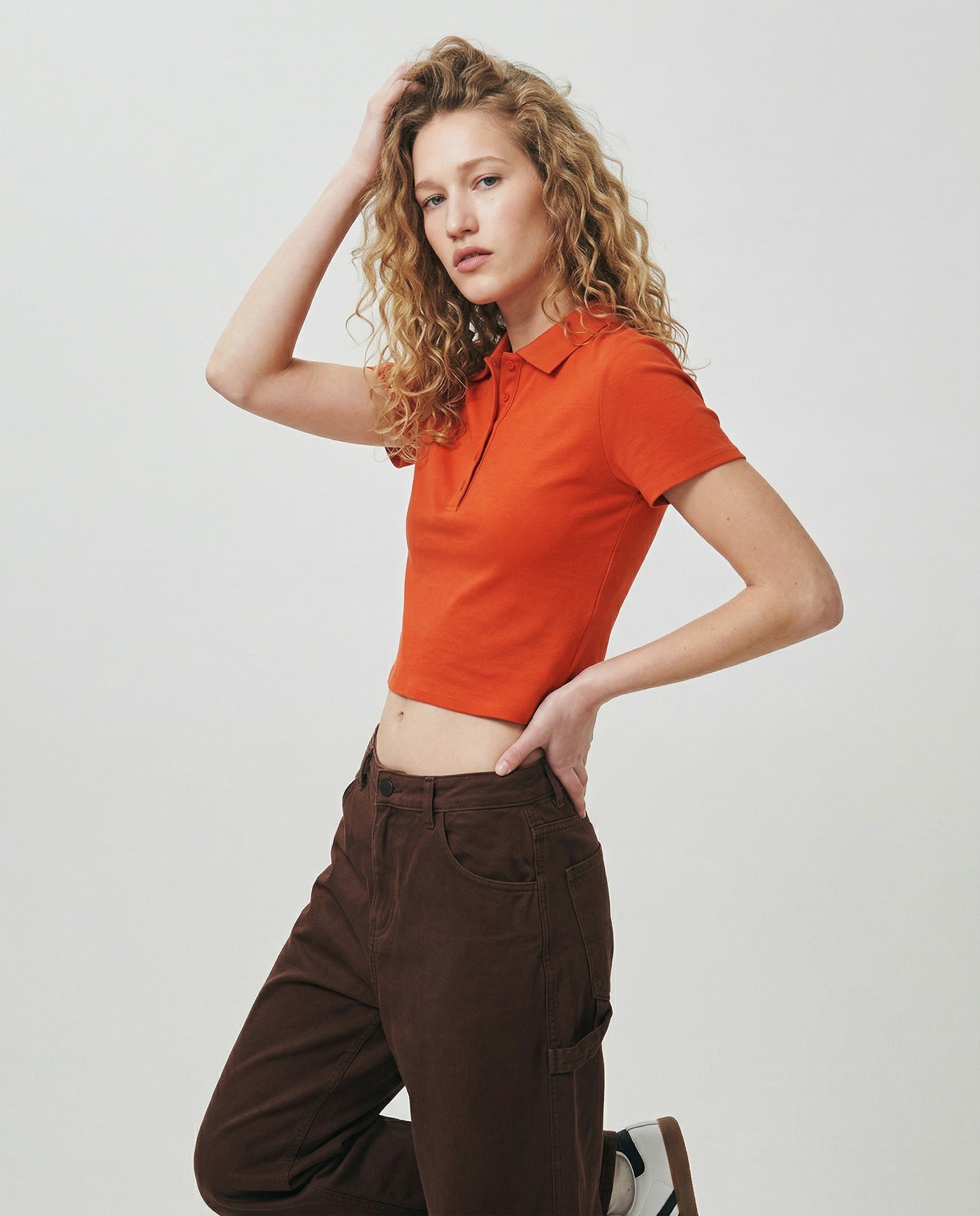 Polo a Coste Crop Mezza Manica - Arancio