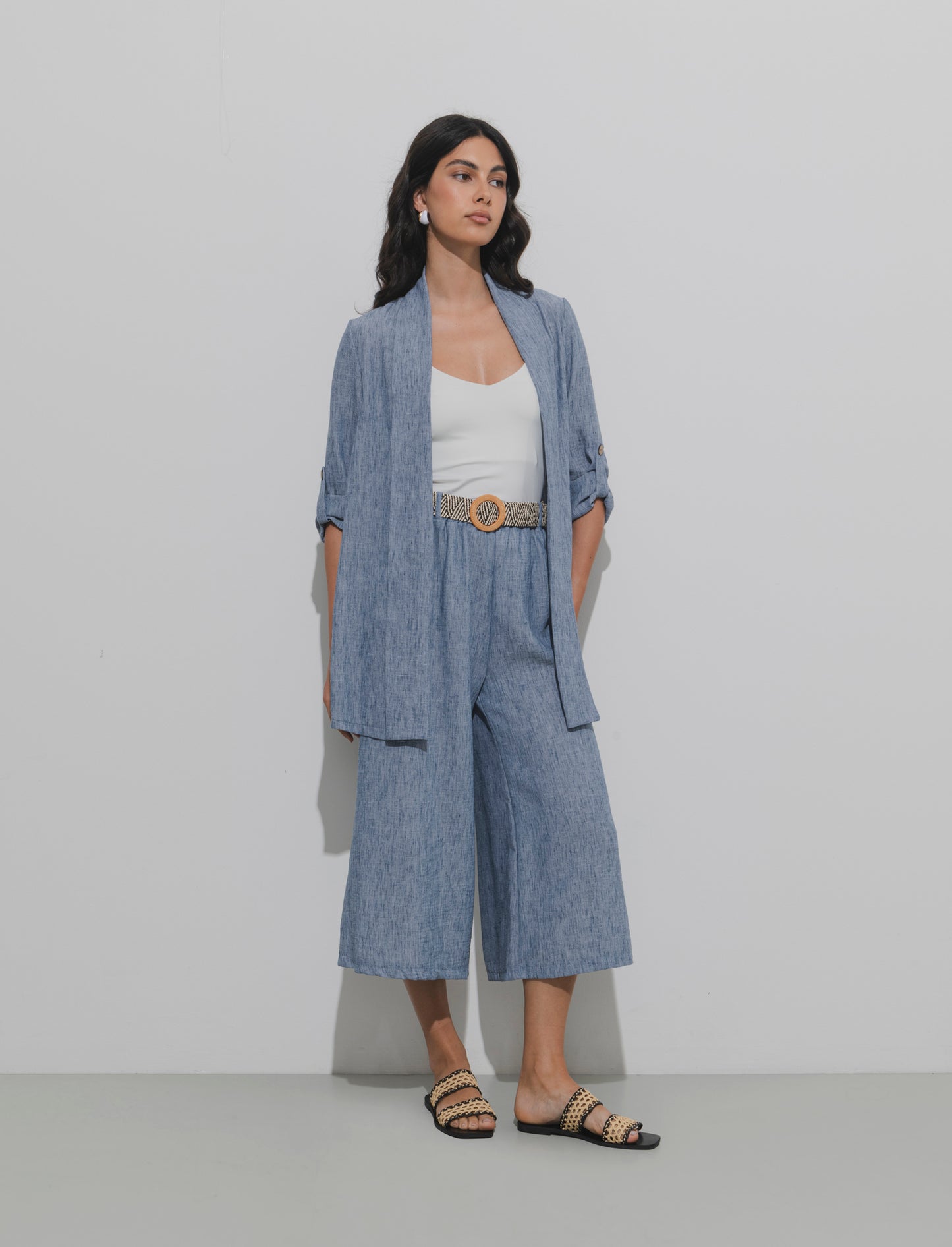 Pantalone largo con cintura - Denim