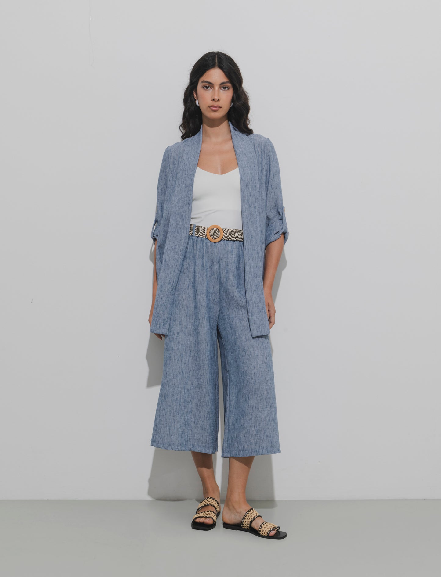 Pantalone largo con cintura - Denim