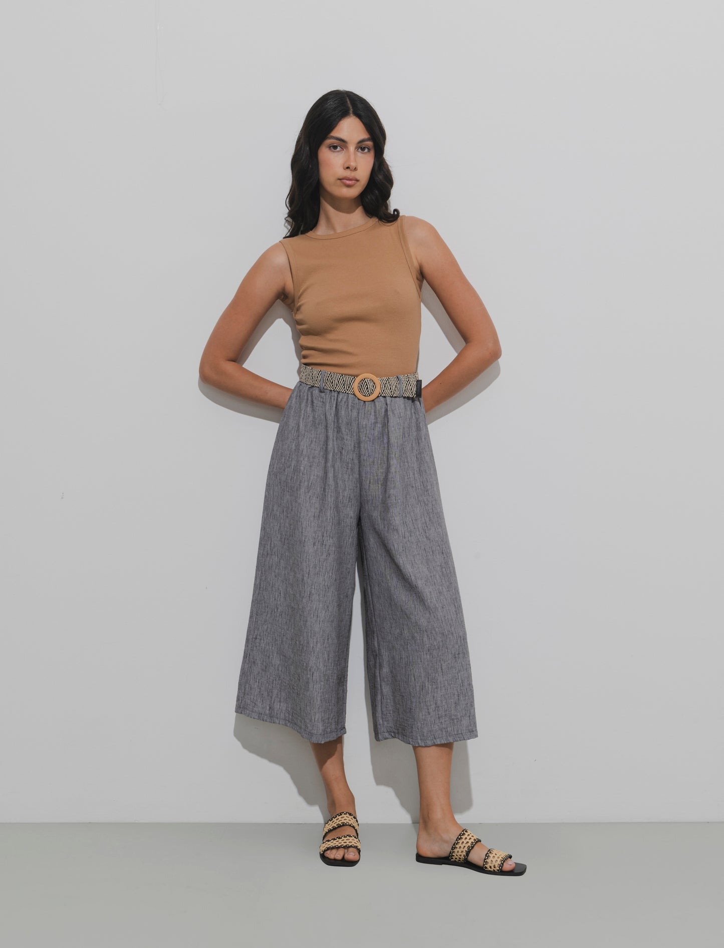 Pantalone largo con cintura - Nero