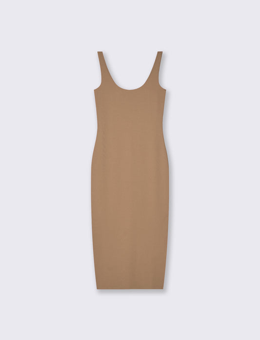 Vestito lungo senza maniche slim fit - Cammello