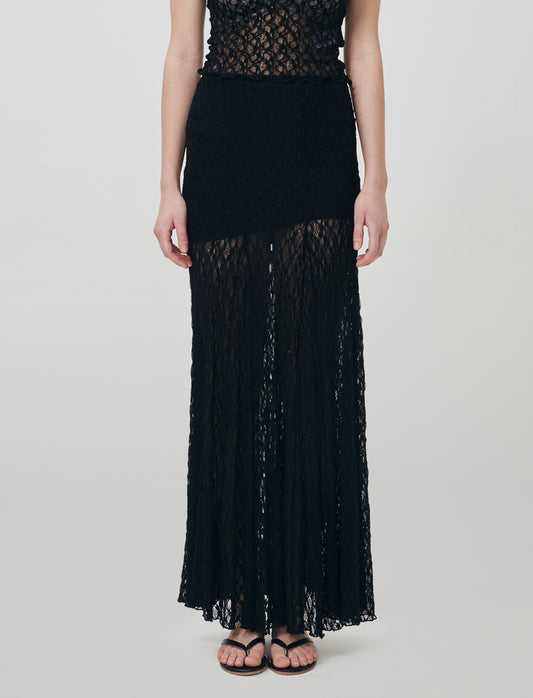Lace maxi skirt with elastic waist - Black