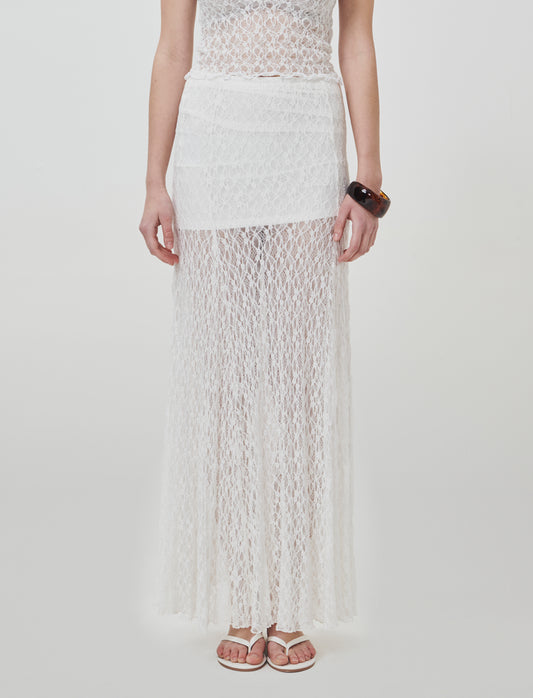 Lace maxi skirt with elastic waist - Beige