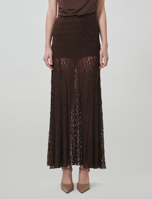 Gonna lunga in pizzo con elastico vita - Marrone cioccolato