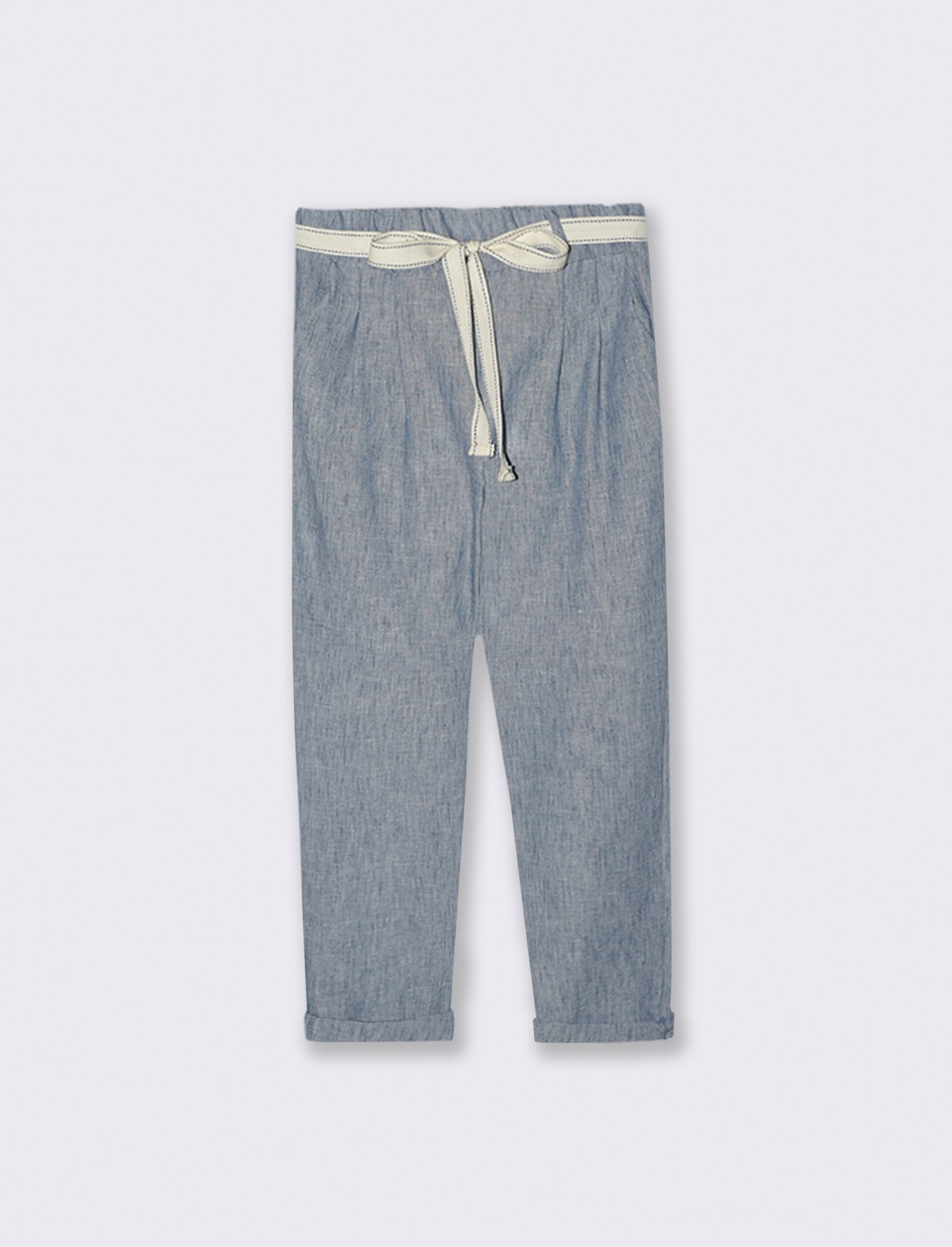 Pantalone con elastico in vita e cintura - Denim