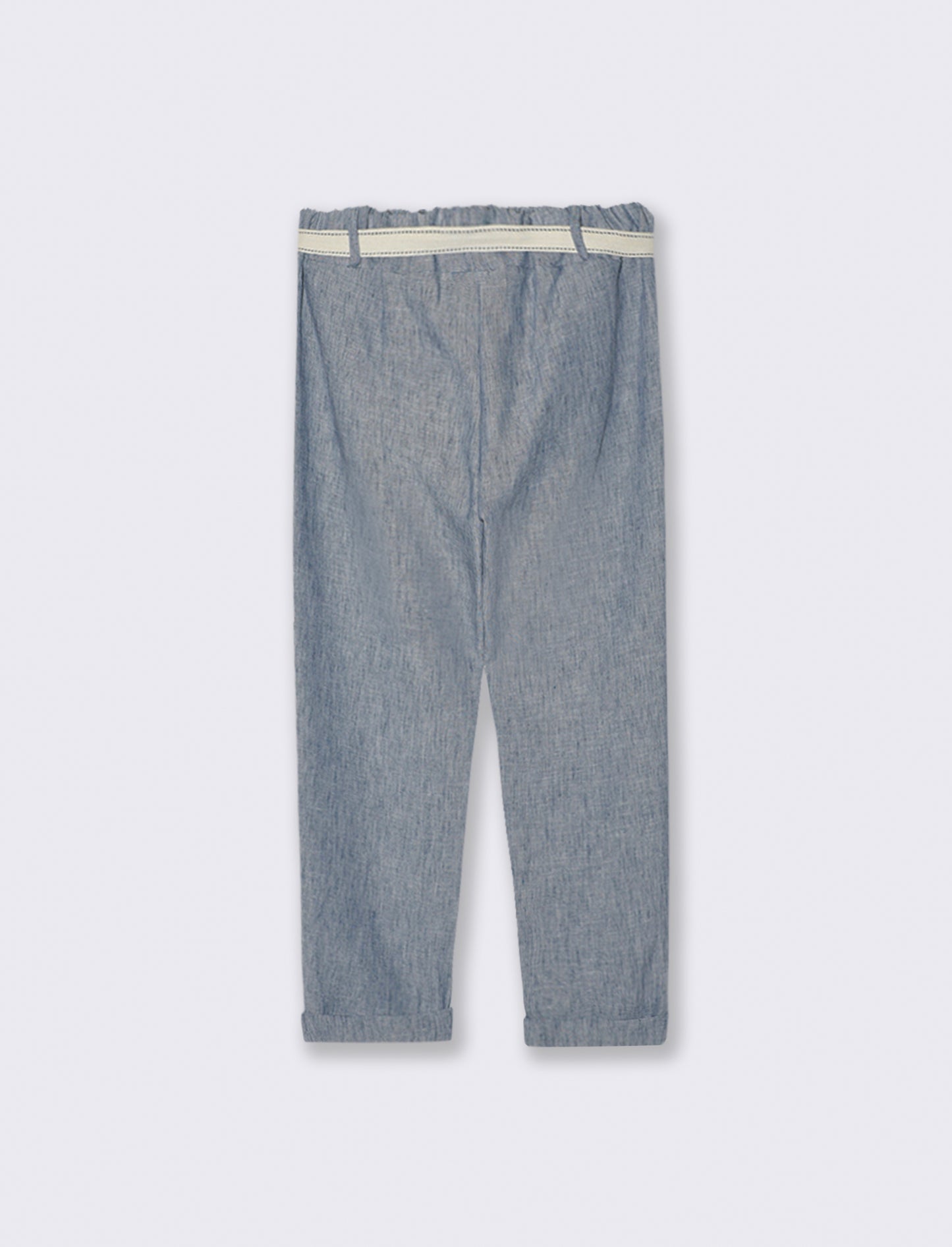 Pantalone con elastico in vita e cintura - Denim
