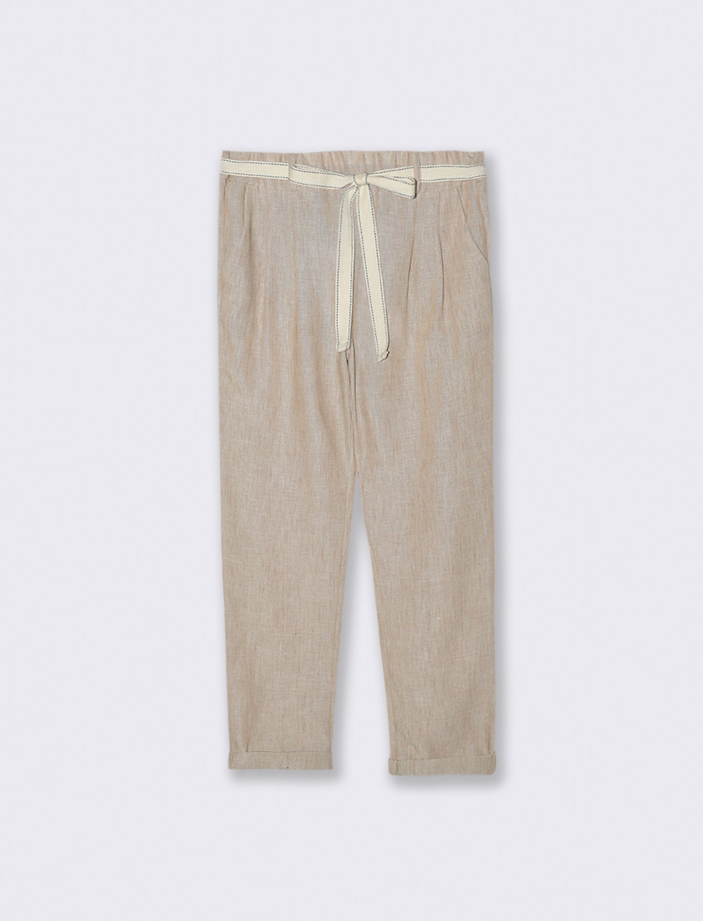 Pantalone con elastico in vita e cintura - Beige