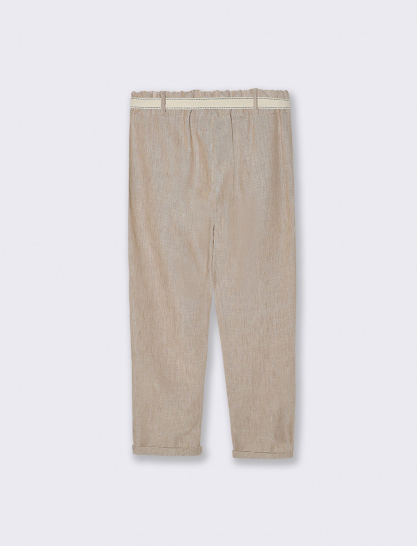 Pantalone con elastico in vita e cintura - Beige