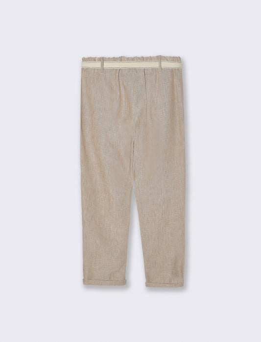 Pantalone con elastico in vita e cintura - Beige