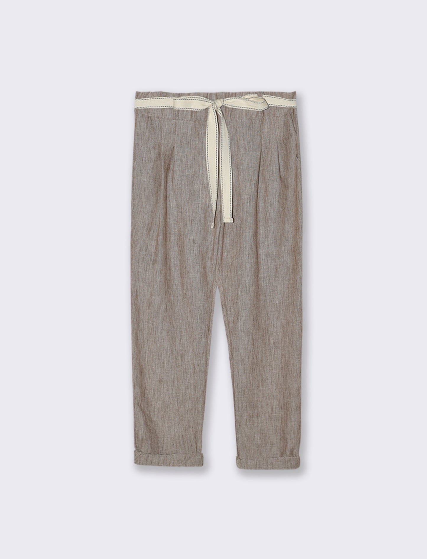 Pantalone con elastico in vita e cintura - Marrone tabacco