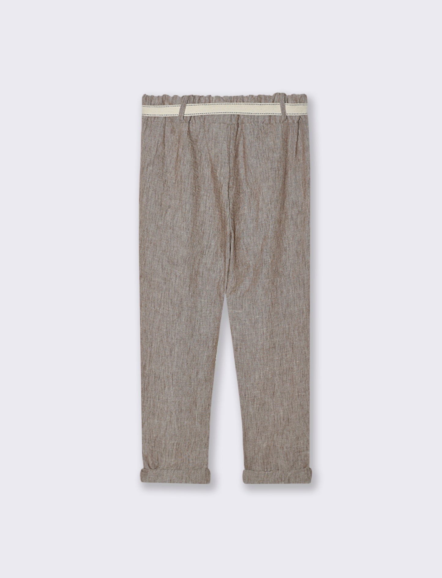 Pantalone con elastico in vita e cintura - Marrone tabacco
