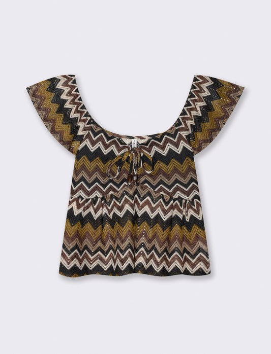 T-shirt with knot and ruffle sleeves - 