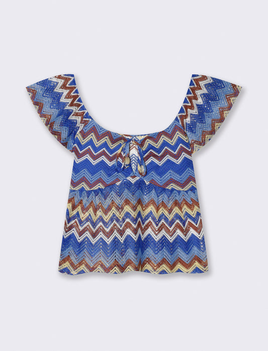 T-shirt with knot and ruffle sleeves - 