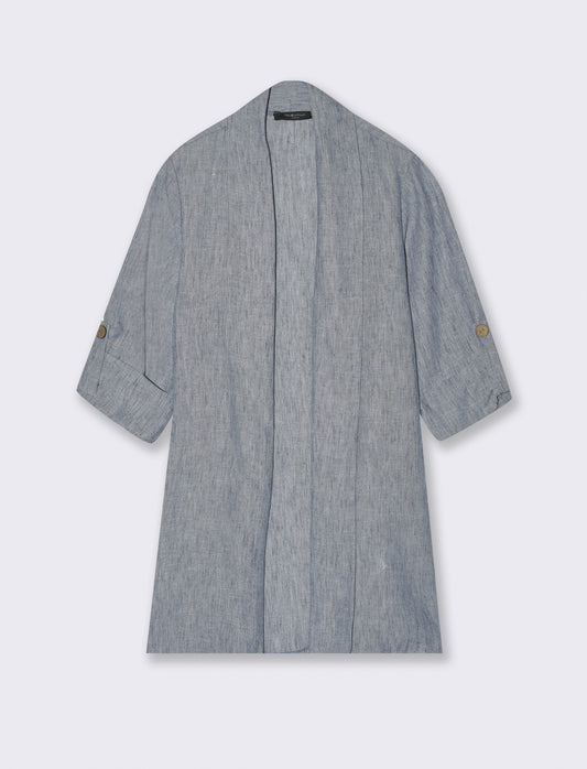 Giacca lunga destrutturata senza bottoni - Denim