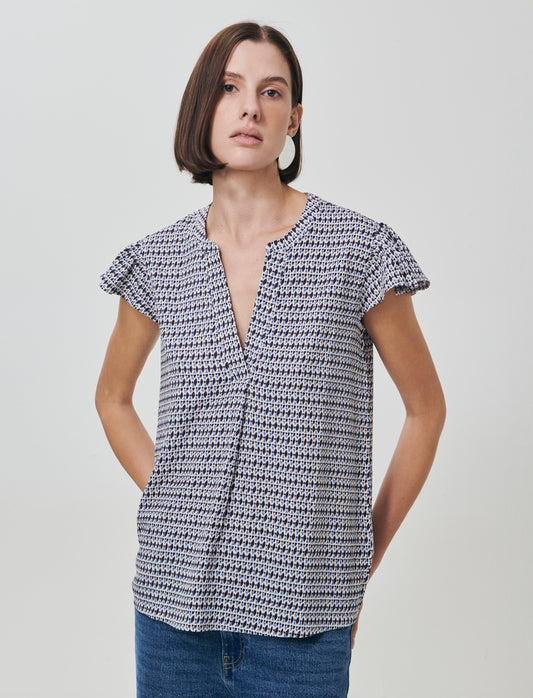 Blouse with V-neck and ruffle sleeves - 