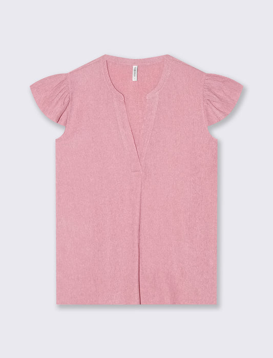 Blouse with V-neck and ruffle sleeves - Pink