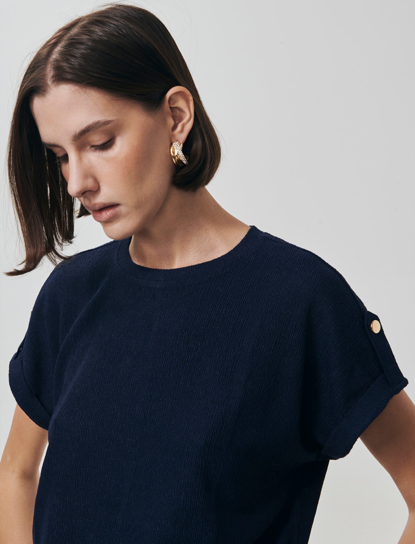 T-Shirt Basica Manica Corto con Spacchetti - Blu