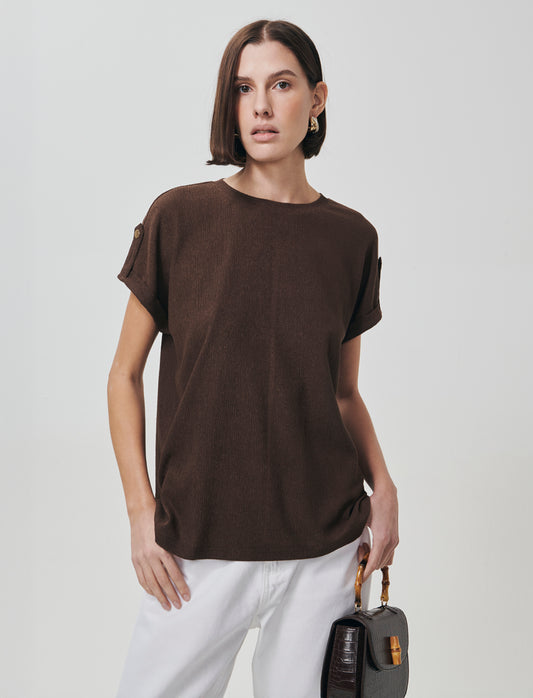 T-Shirt Basica Manica Corto con Spacchetti - Marrone cioccolato