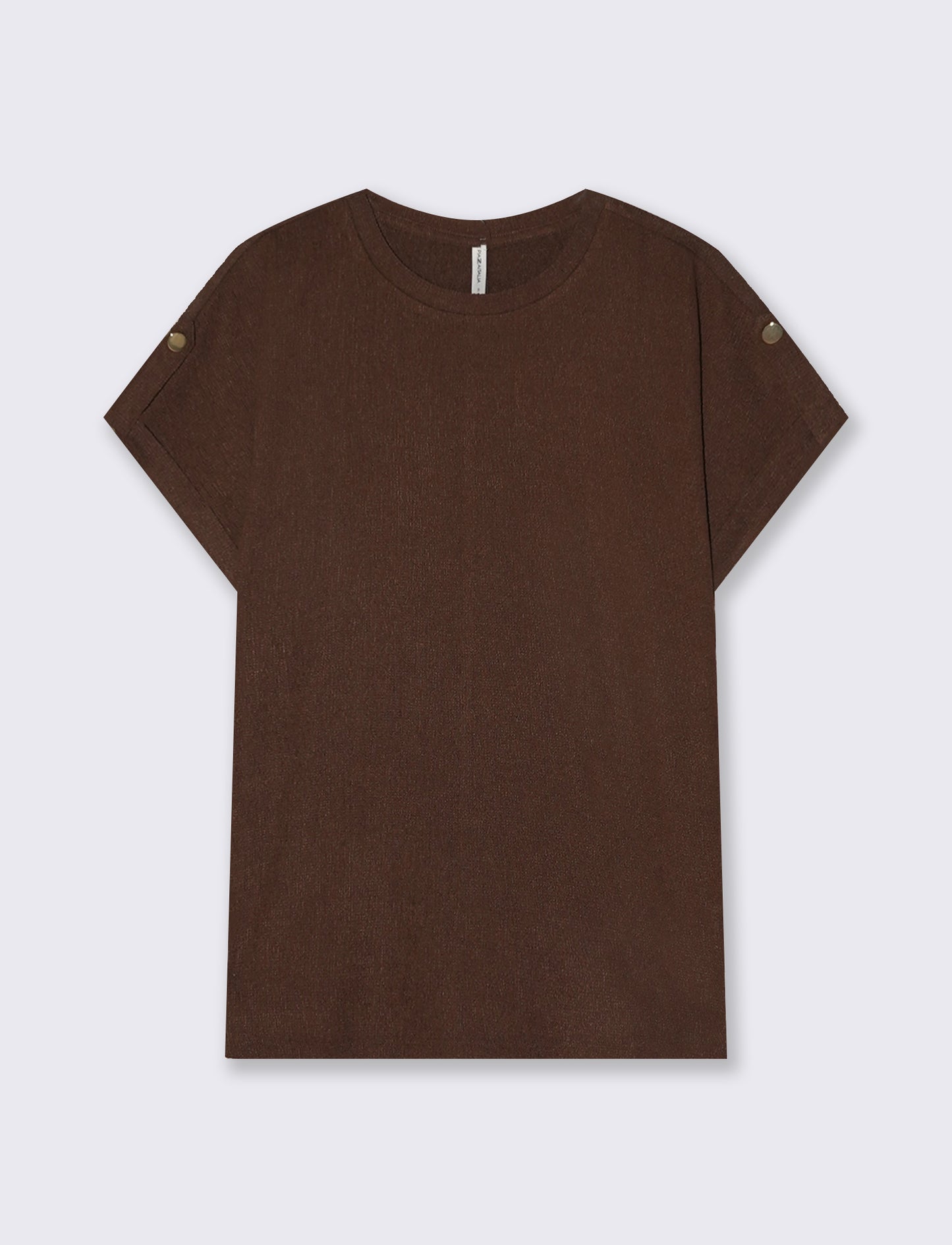 Basic Short Sleeve T-Shirt with Side Slits - Brown