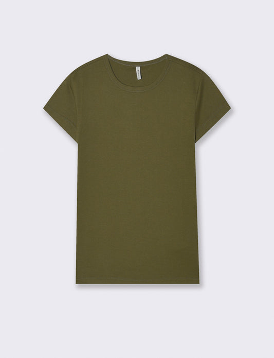 T-Shirt Cotone Manica Corto Girocollo - Kaky 1