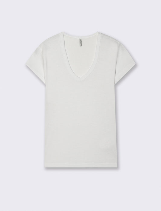 Basic ribbed T-shirt with V-neck - White