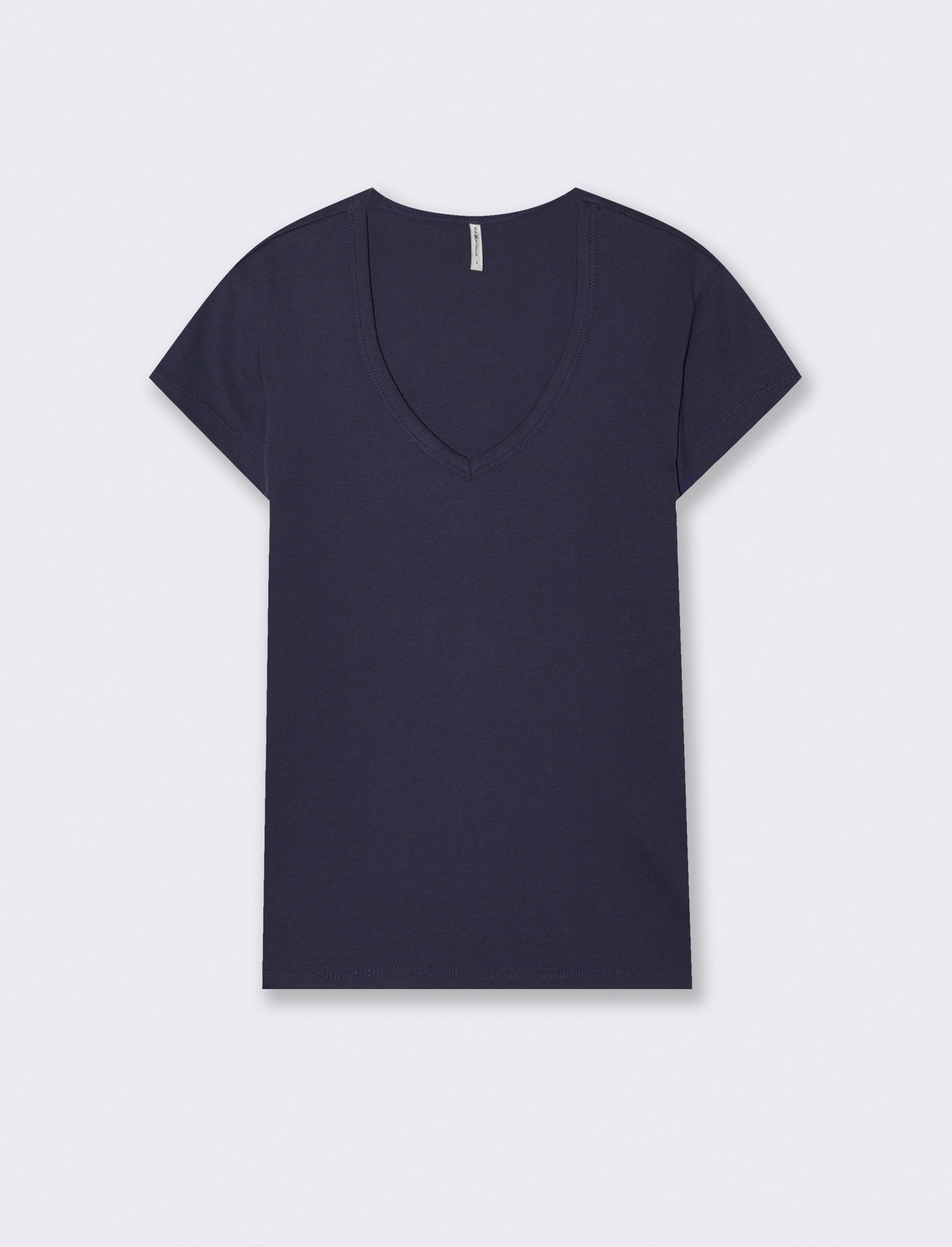 Basic ribbed T-shirt with V-neck - Blue