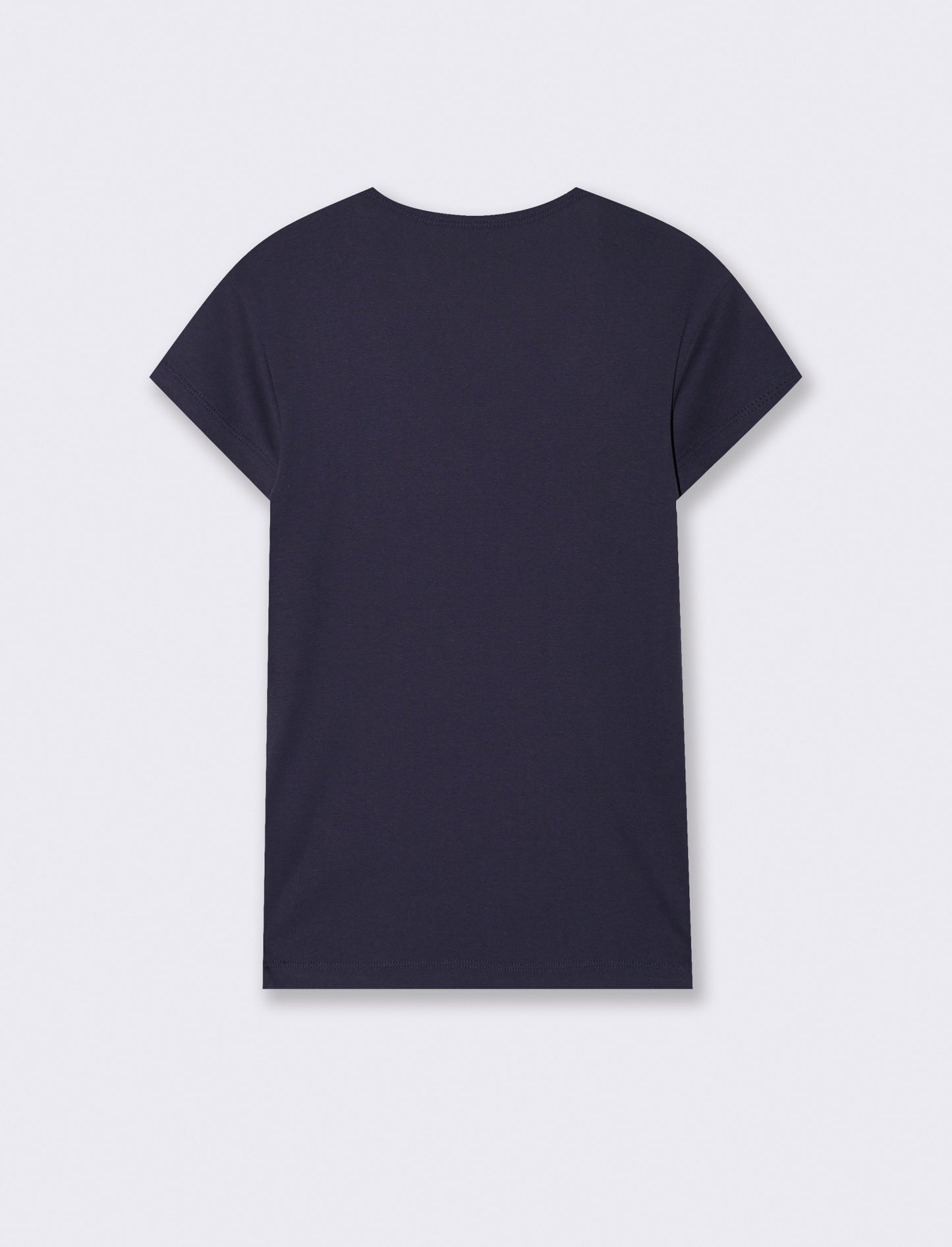 Basic ribbed T-shirt with V-neck - Blue