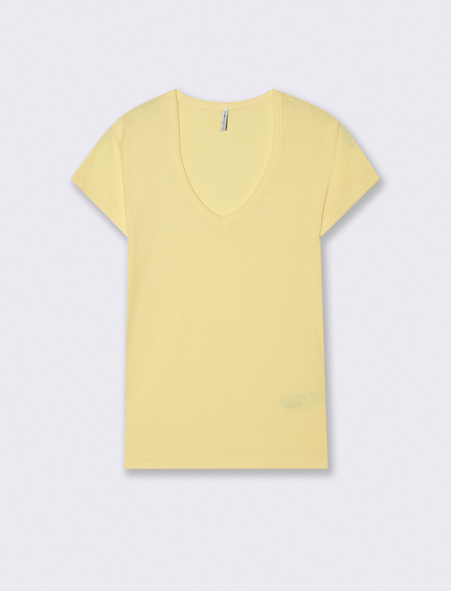 Basic ribbed T-shirt with V-neck - Yellow