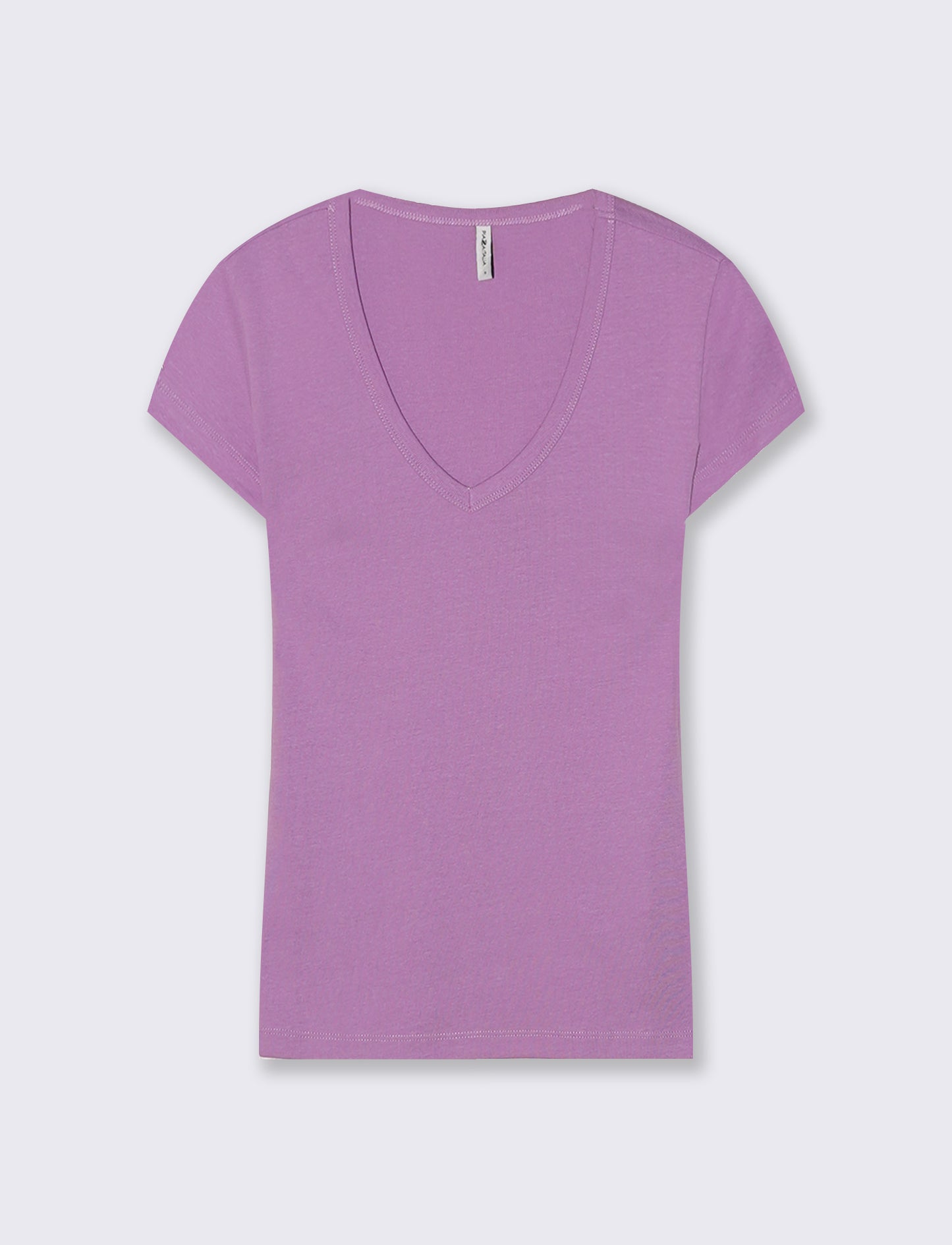 Basic ribbed T-shirt with V-neck - Purple