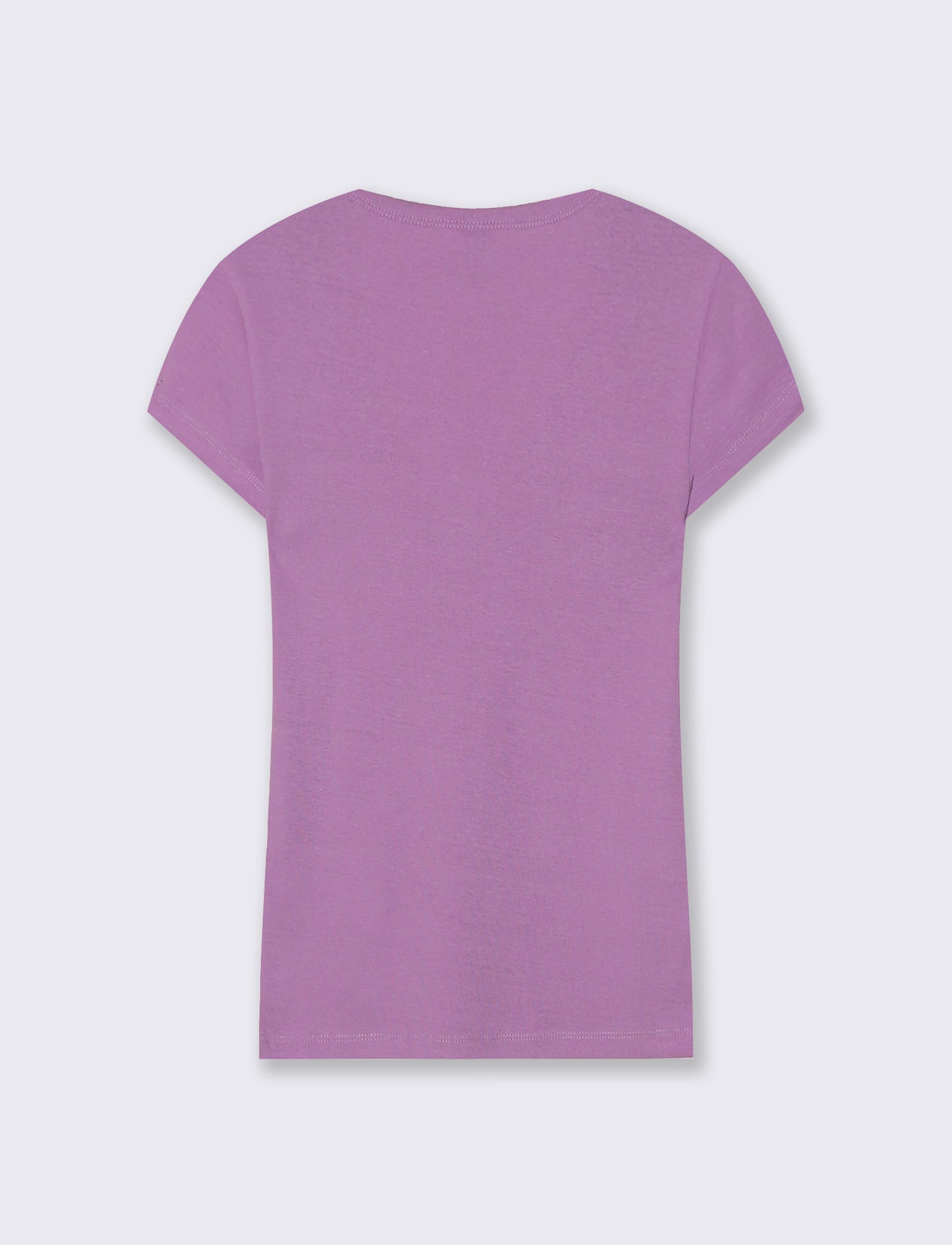 Basic ribbed T-shirt with V-neck - Purple