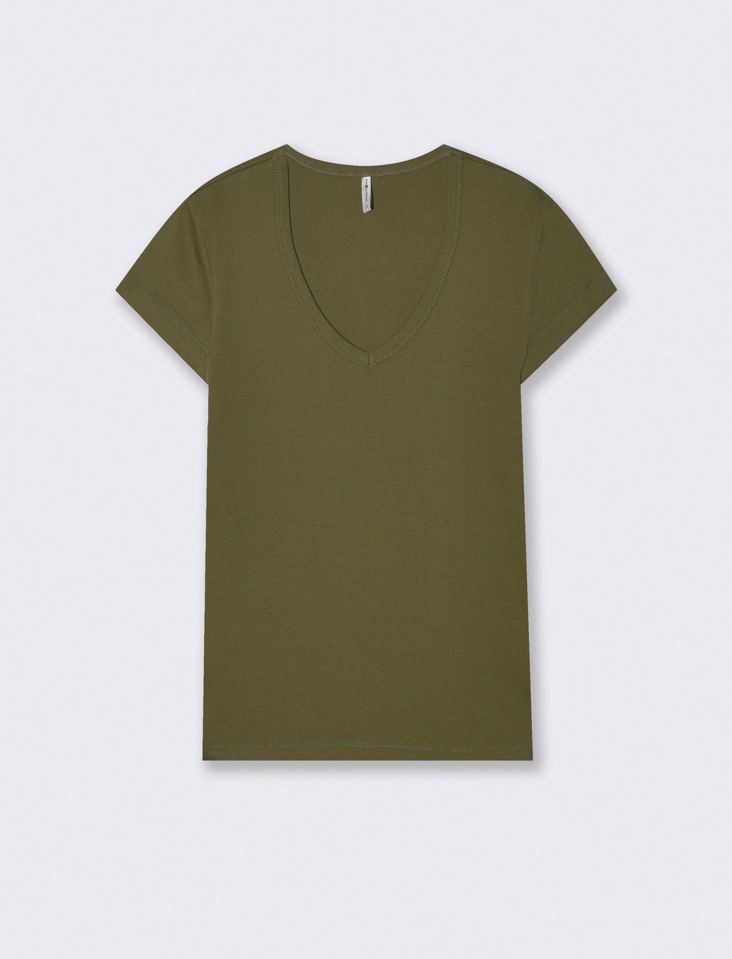Basic ribbed T-shirt with V-neck - Green