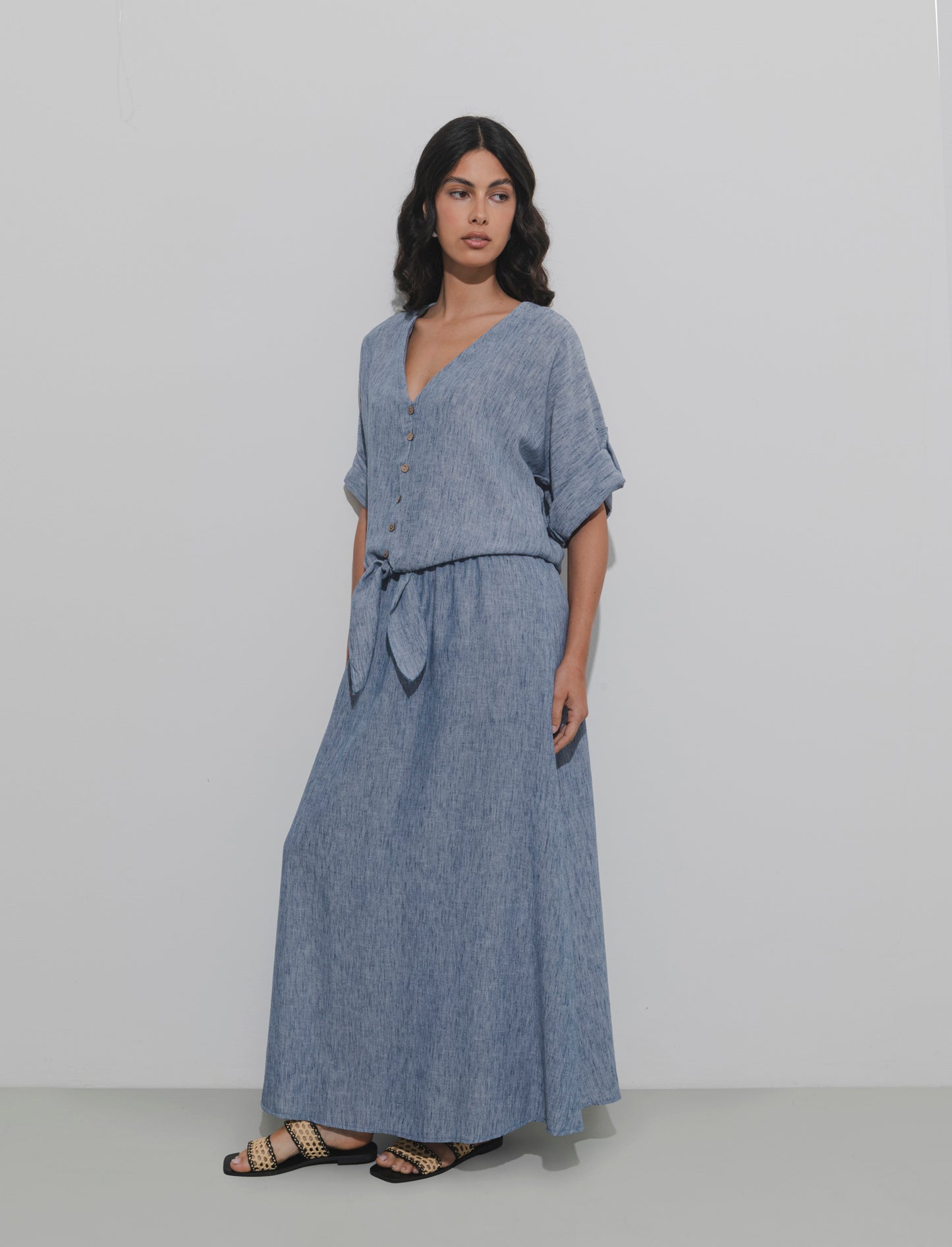 Gonna lunga con elastico in vita - Denim