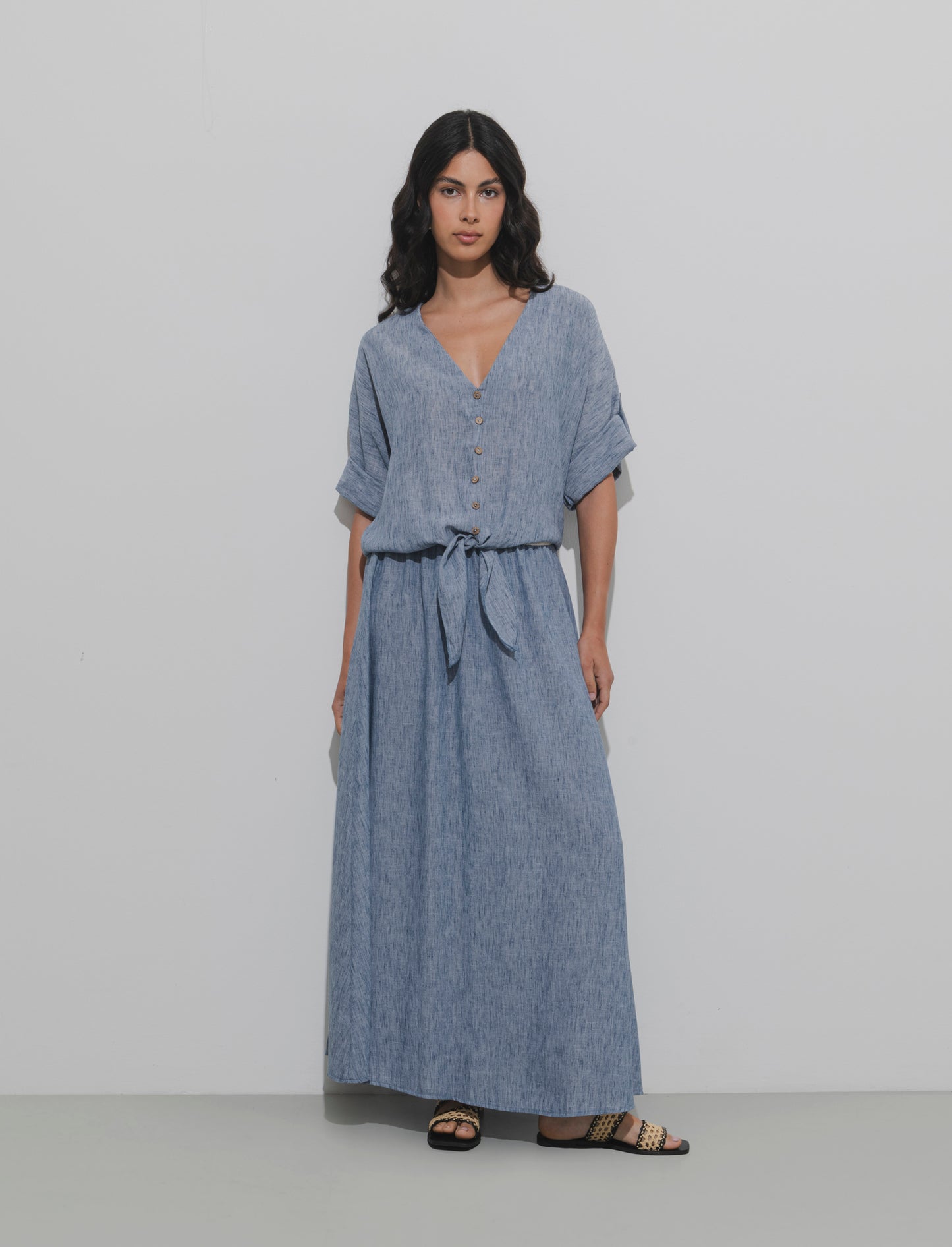 Gonna lunga con elastico in vita - Denim