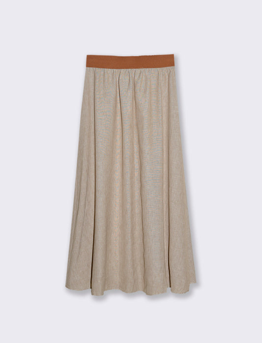 Gonna lunga con elastico in vita - Beige