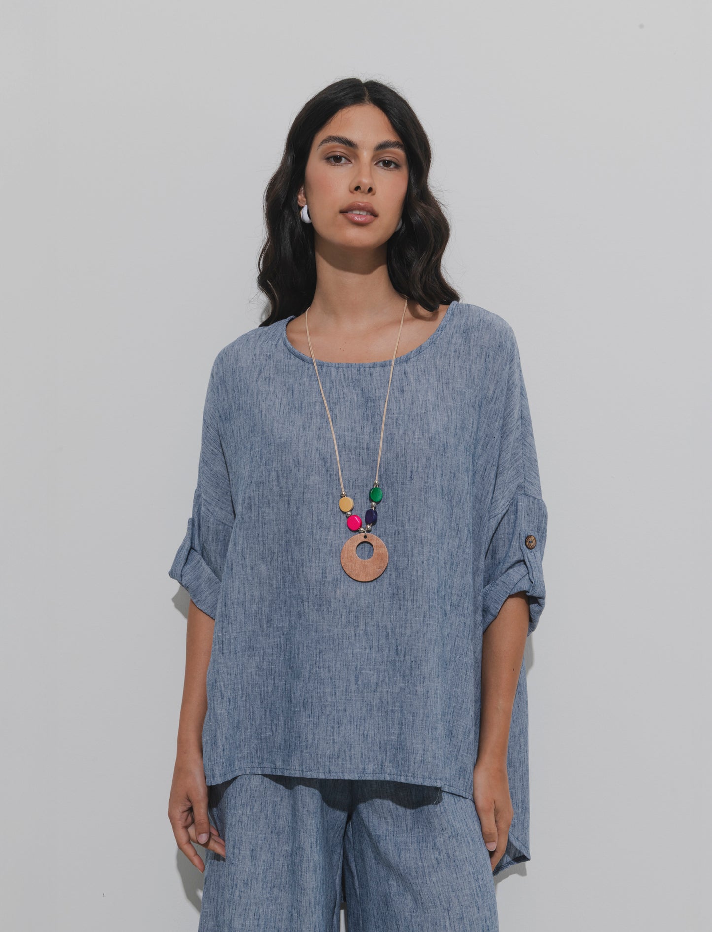 Casacca over con collana - Denim