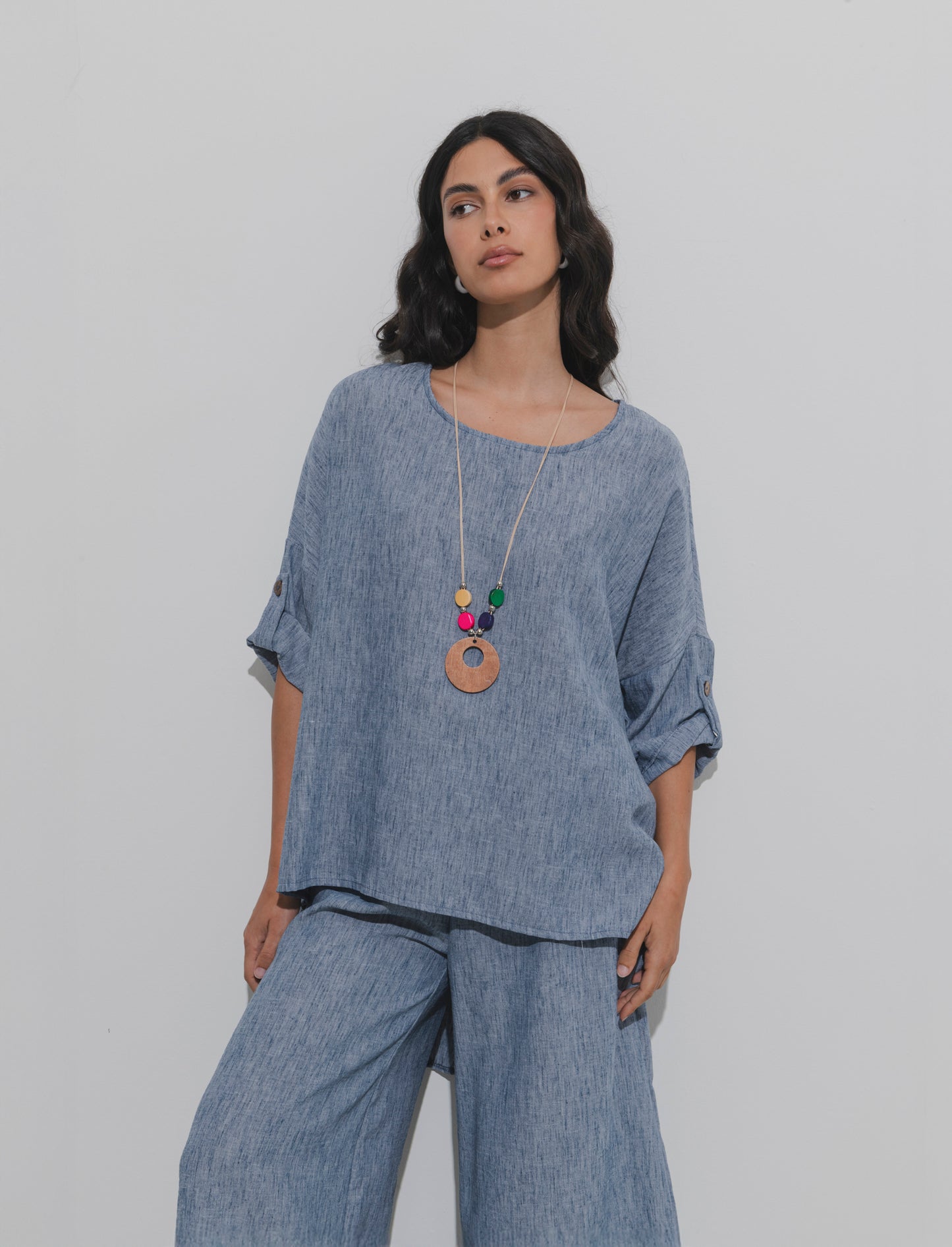 Casacca over con collana - Denim