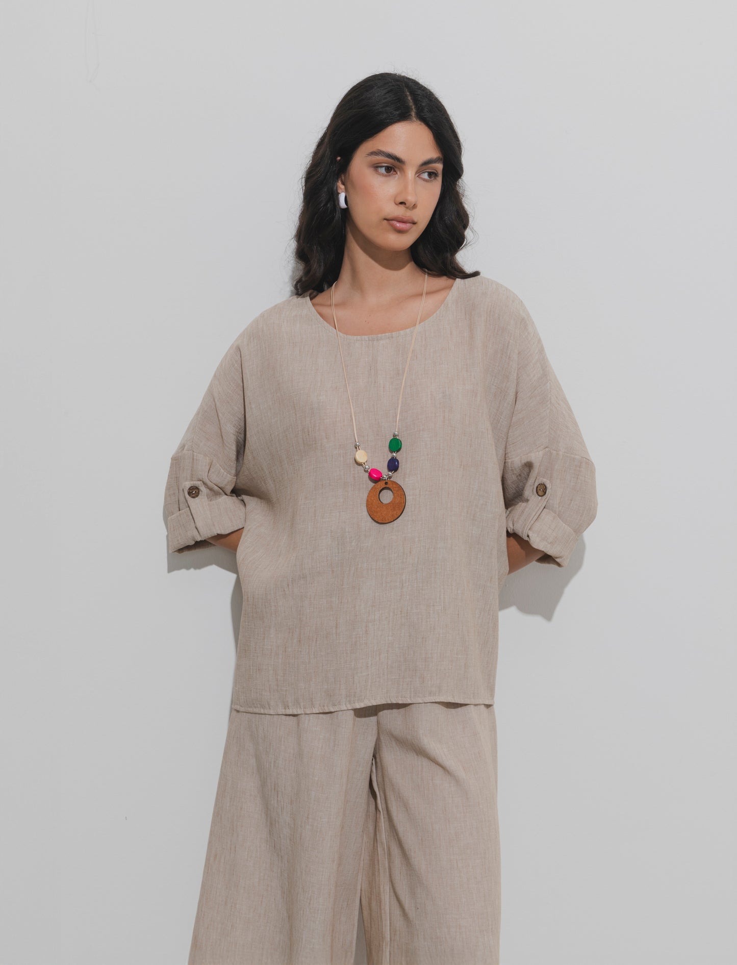 Casacca over con collana - Beige
