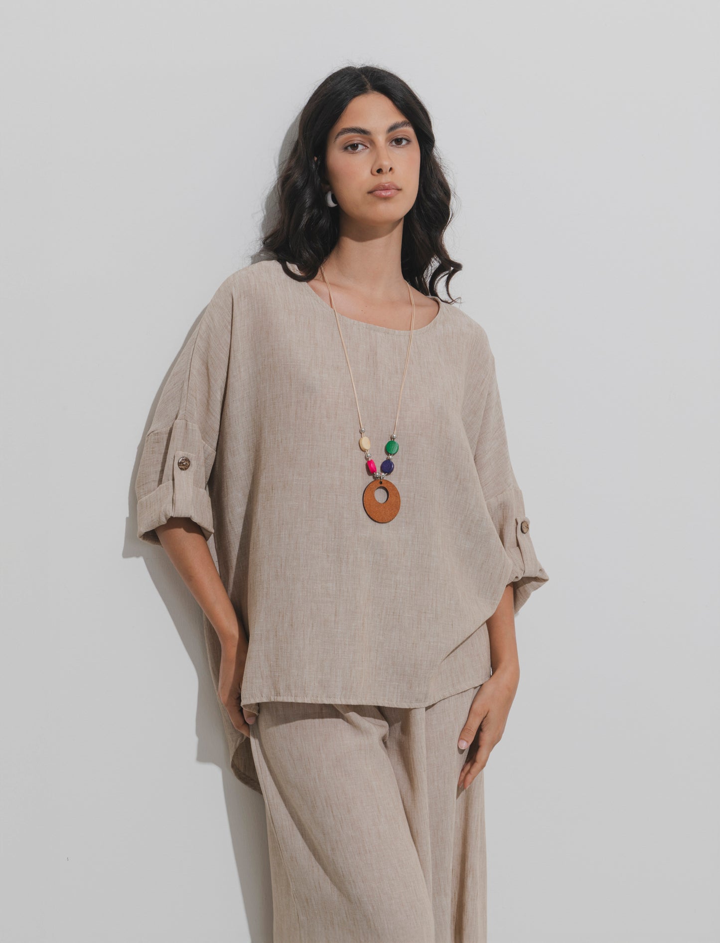 Casacca over con collana - Beige