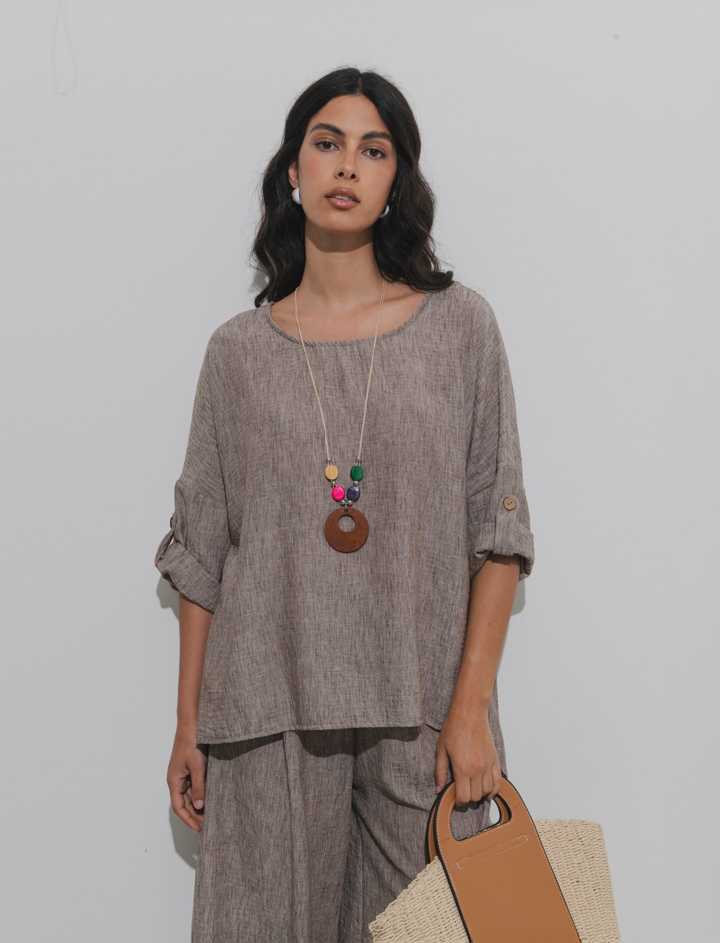 Casacca over con collana - Marrone tabacco