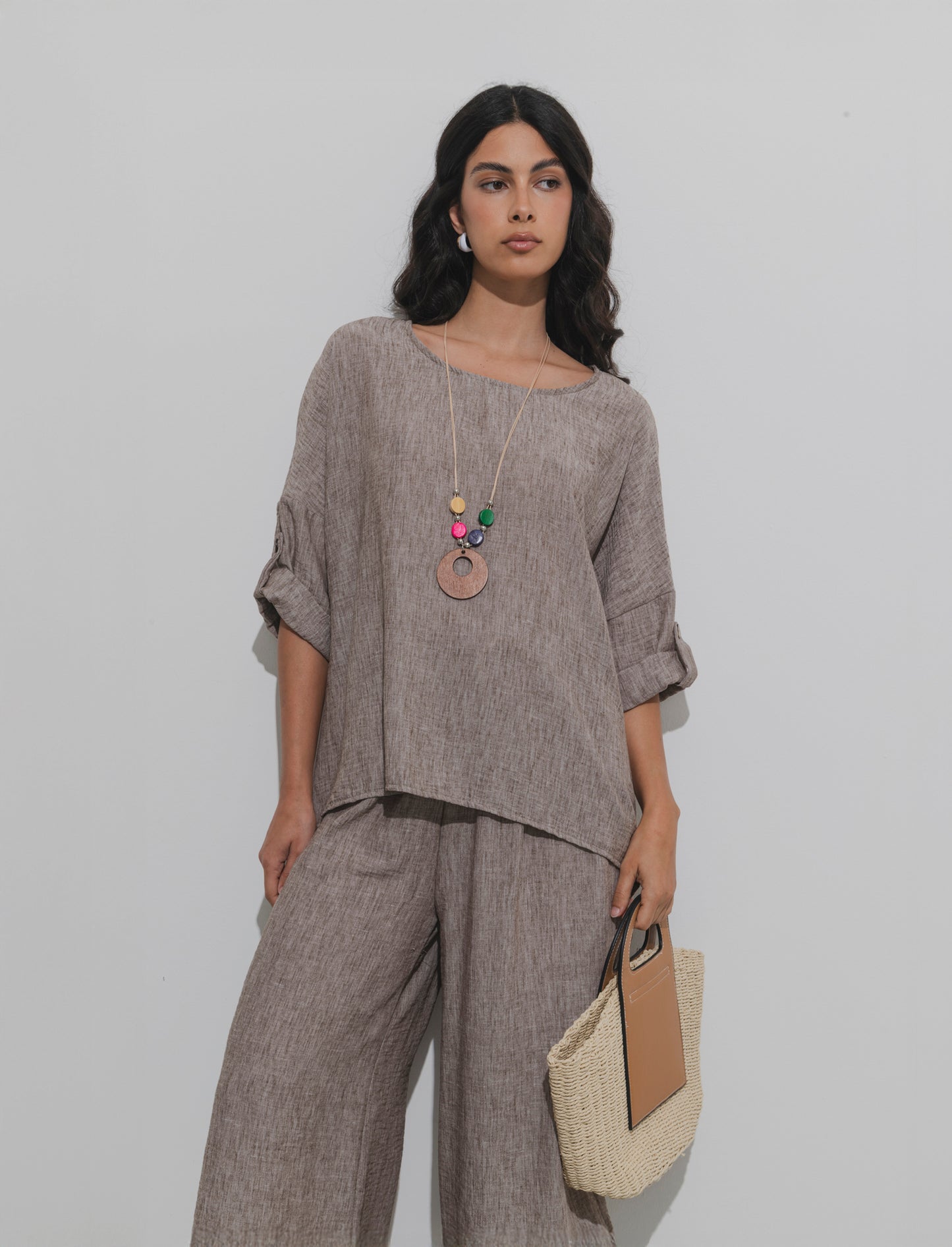 Casacca over con collana - Marrone tabacco