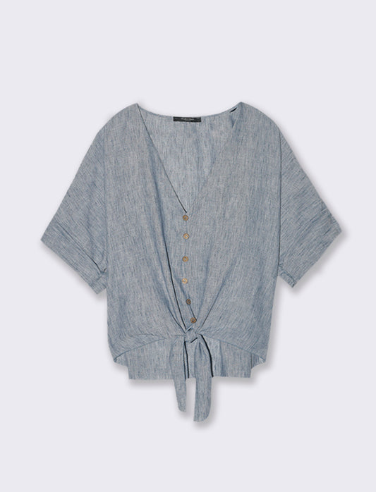 Casacca con bottoni scollo a V - Denim